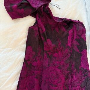 Aidan Mattox Elegant Floral Dress in Black and Magenta size o worn once